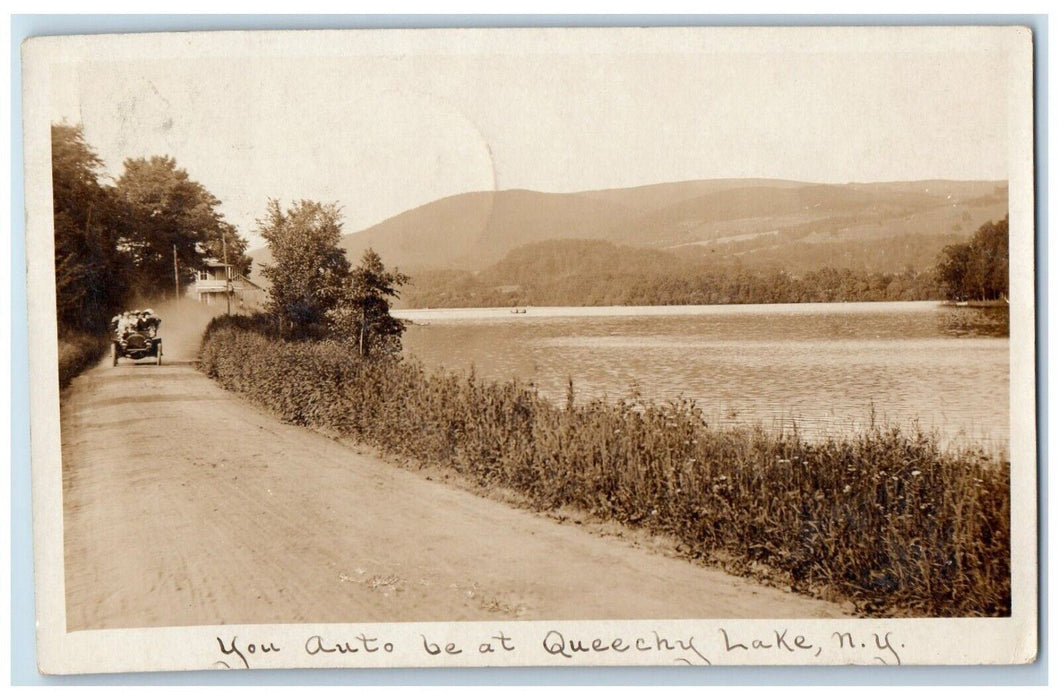 1908 View Of Queechy Lake Automobile Boat Canaan NY RPPC Photo Postcard