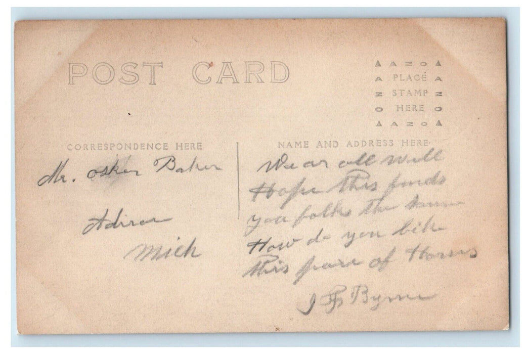 c1910Horses Stable Barn Akopp S.F. Byrne Adrian MI Michigan RPPC Photo Postcard