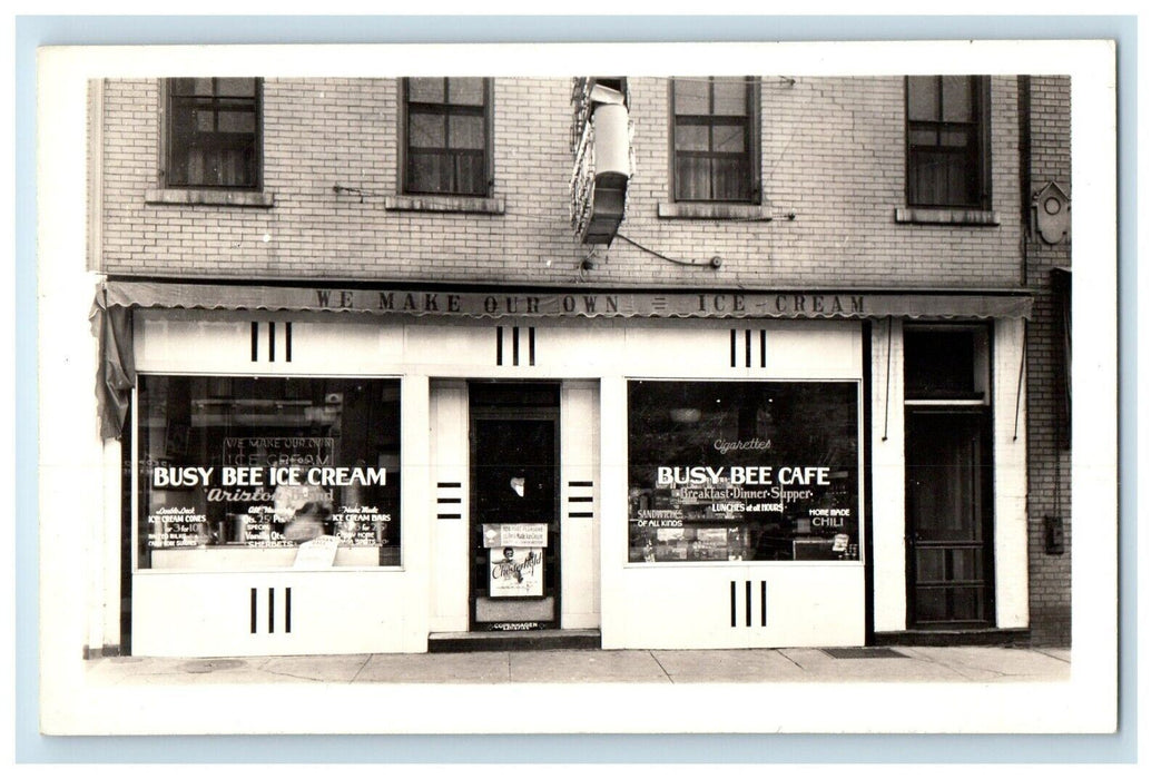 c1920's Busy Bee Ice Cream Cafe Restaurant Chesterfield RPPC Photo Postcard