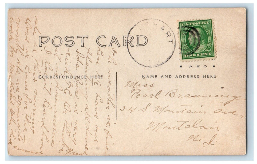 c1910 Lake Boating Children Overalls Girl Boy Fishing Hotel RPPC Photo Postcard