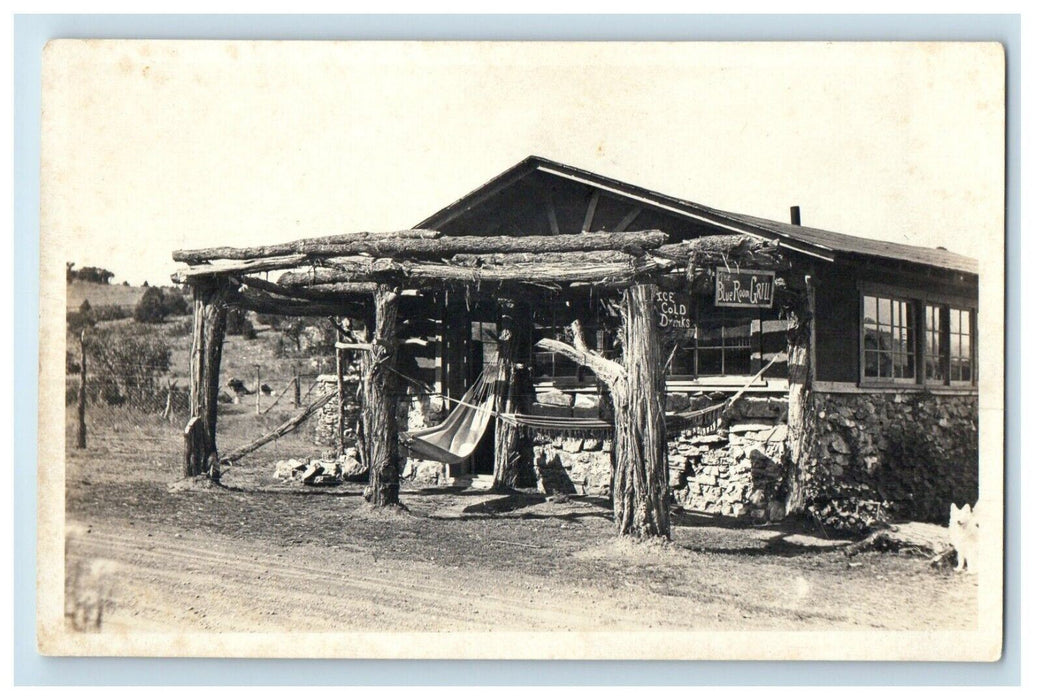 c1920's Blue Room Grill Cafe Restaurant Rustic Hammock RPPC Photo Postcard