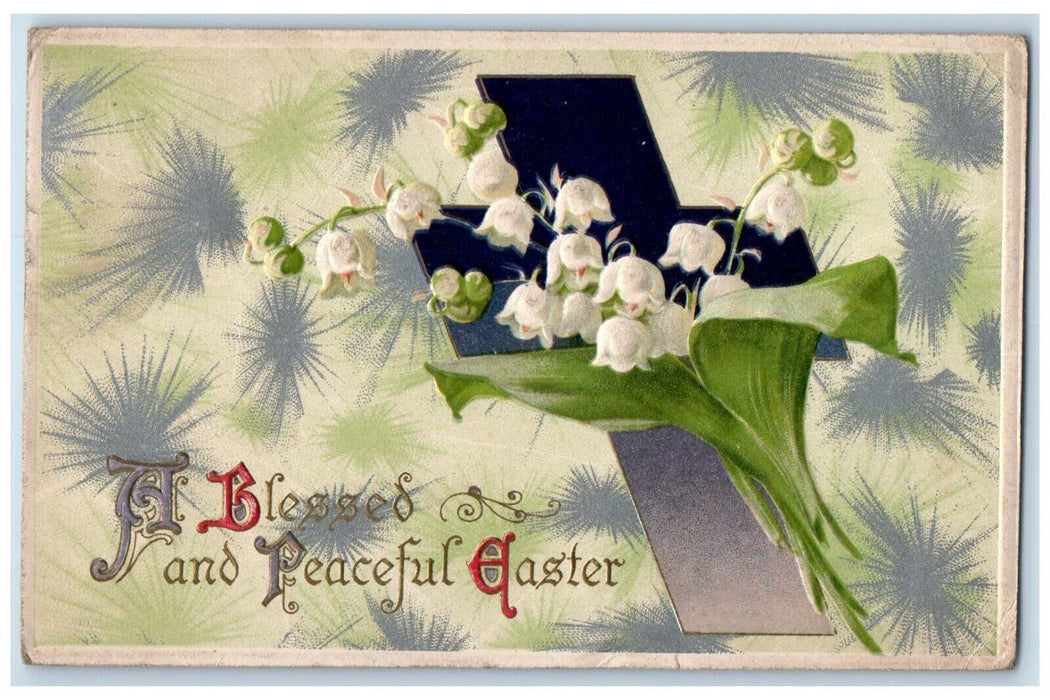 1910 Easter Holy Cross White Flowers Winsch Back Embossed Antique Postcard
