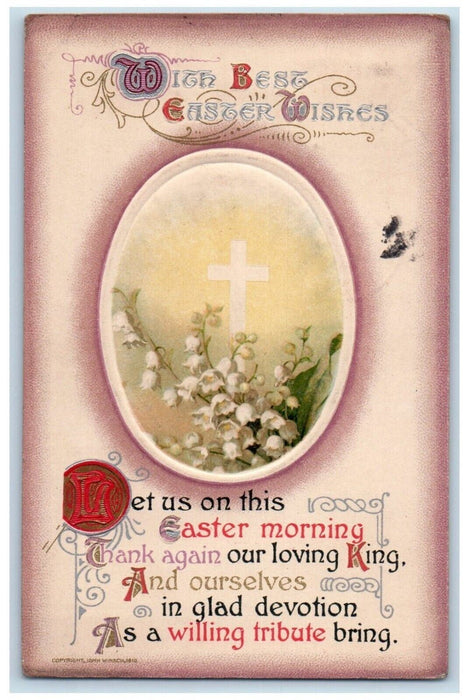 c1910's Easter Egg Holy Cross Flowers Embossed Winsch Back Sandwich IL Postcard