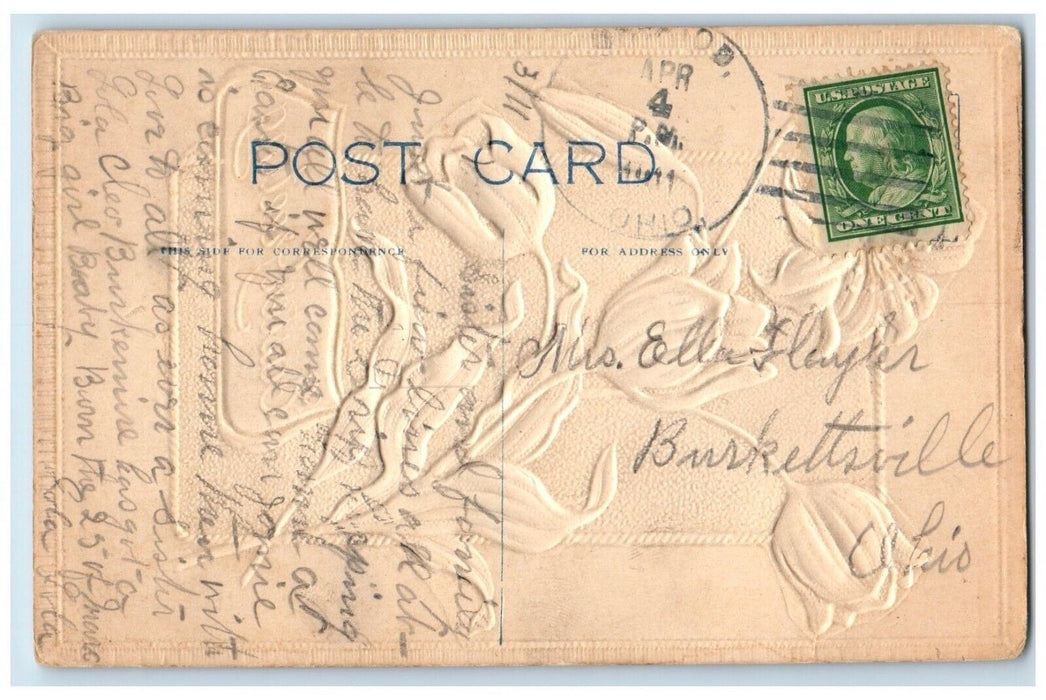 1911 Easter Greetings Lilies Flowers Airbrushed Embossed Antique Postcard