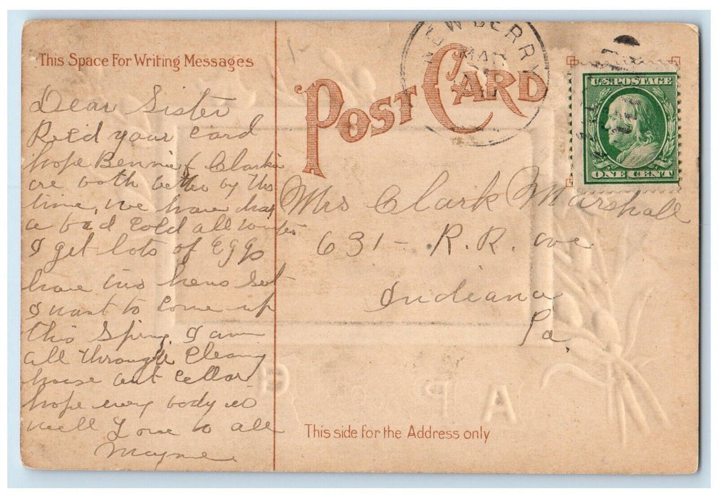 c1910's Easter Lilies Flowers River Boat View Embossed Posted Antique Postcard
