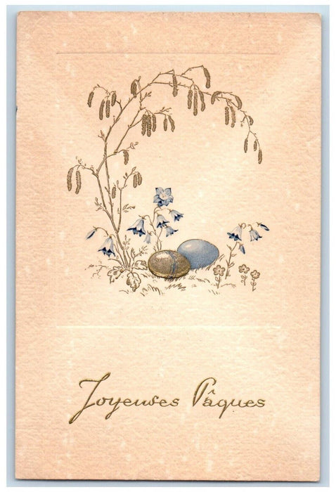 c1910's Easter Cattails Flowers And Eggs Minimalist Posted Antique Postcard