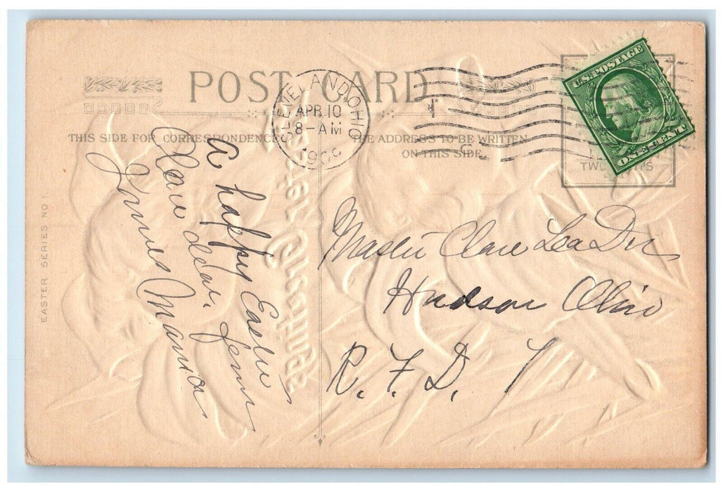 1909 Easter Greetings Lily Flowers Head Winsch Back Embossed Antique Postcard