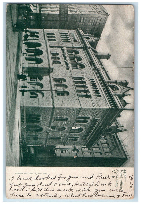 c1905 Post Office Syracuse New York NY Souvenir Post Card Co. Postcard