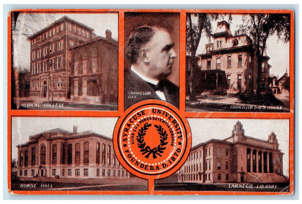 c1910 Syracuse University Syracuse Pennant NY Antique Multiview Postcard