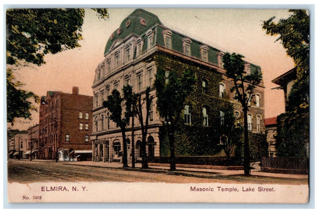 c1905 Masonic Temple Lake Street Exterior Building Elmira New York PCK Postcard