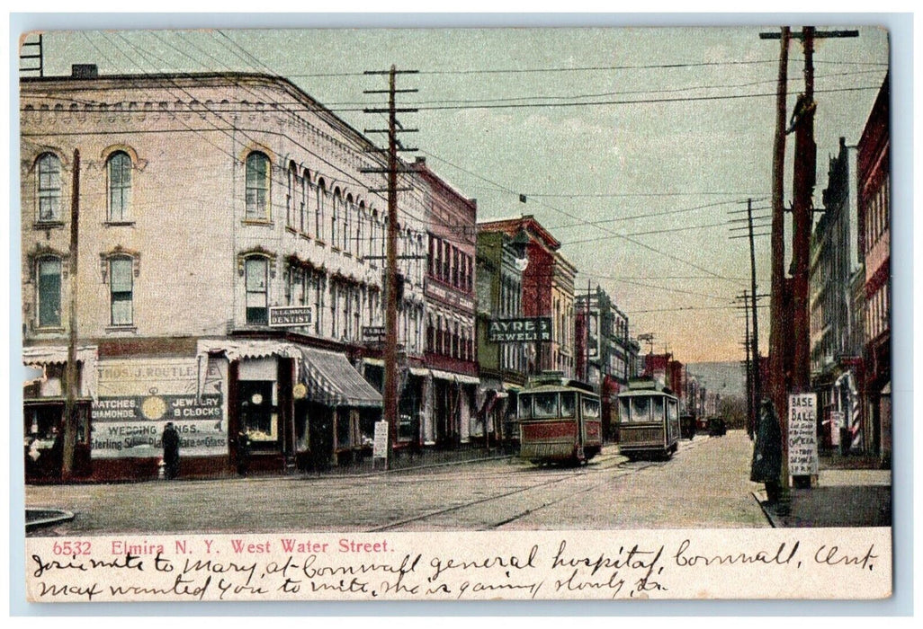 1908 West Water Street Streetcar Trolley Store Building Elmira New York Postcard