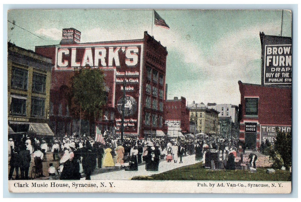 c1910 Clark Music House Syracuse NY Ad. Van-Co. Posted Antique Postcard