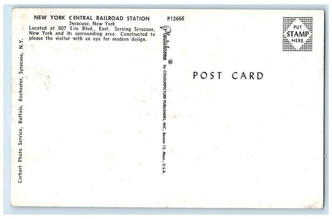 c1960's New York Central Railroad Station Syracuse New York NY Postcard