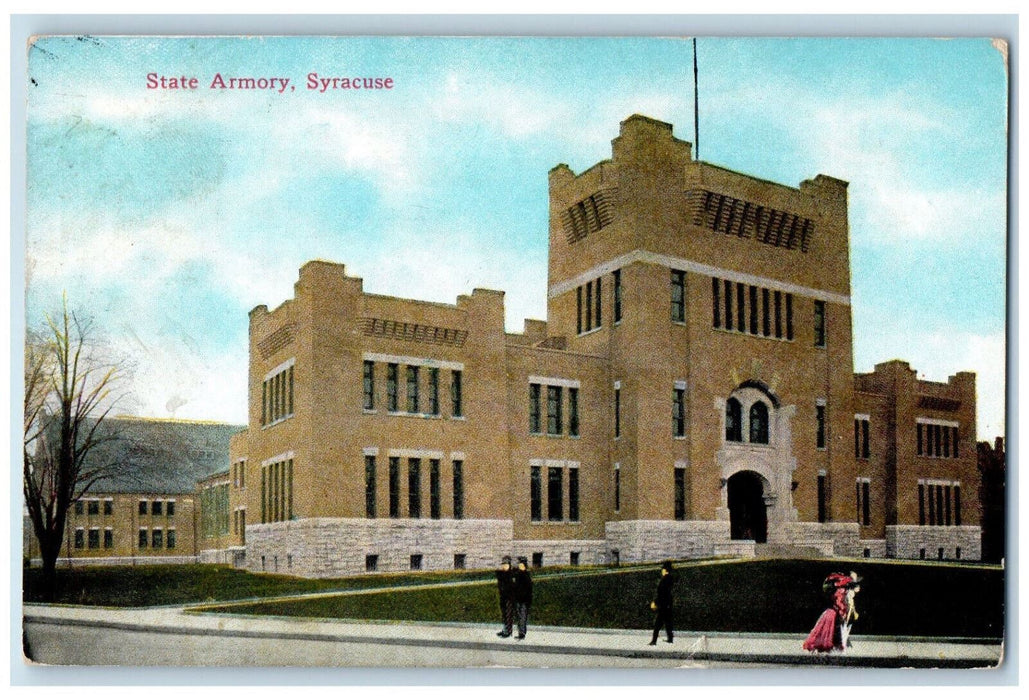 c1910 State Armory Building Entrance Crowd Syracuse New York NY Postcard