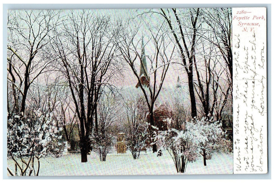 1909 Snow Scene Fayette Park Syracuse New York NY Antique Posted Postcard
