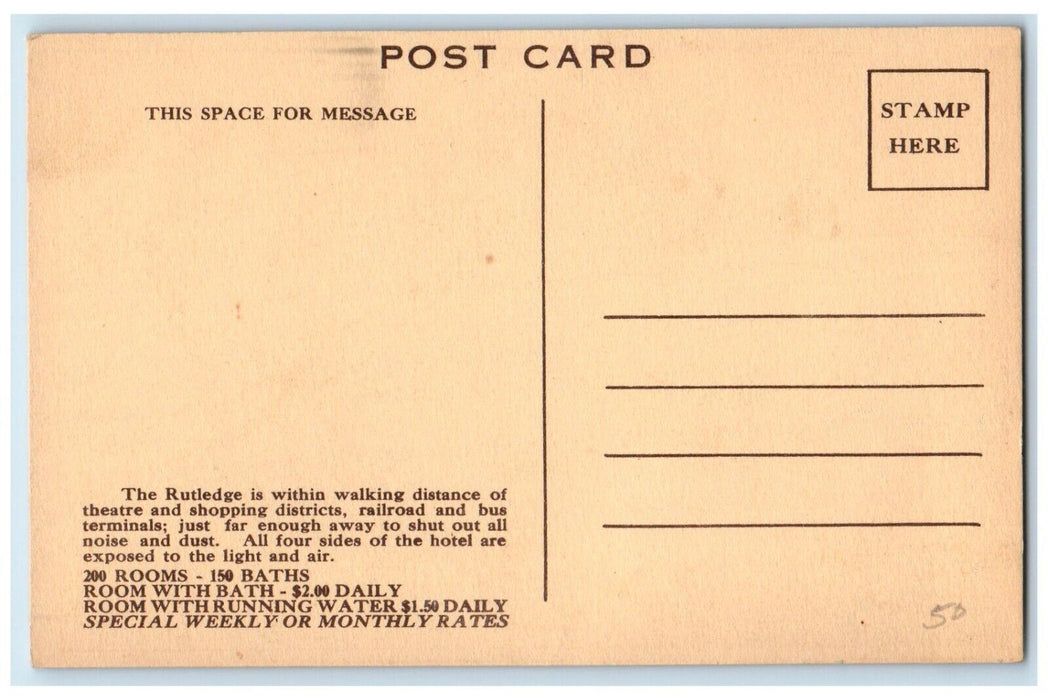 Hotel Rutledge Building Exterior Car Scene New York City New York NY Postcard