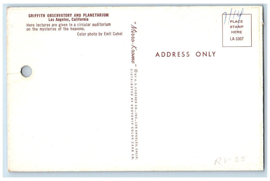 View Of Griffith Observatory And Planetarium Los Angeles California CA Postcard