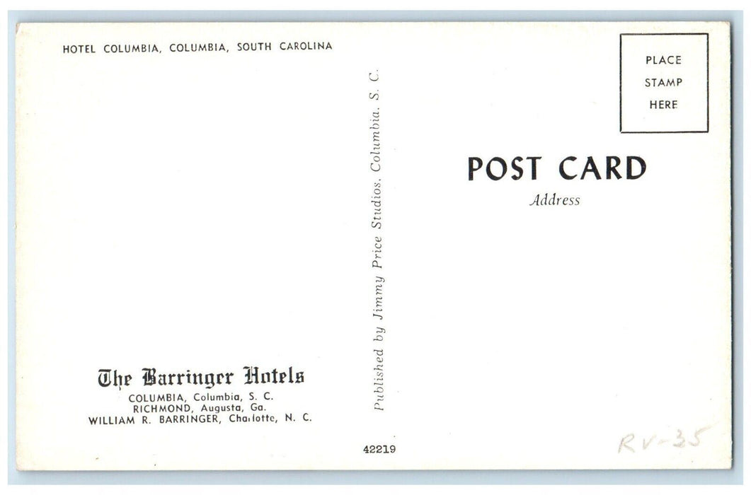 The Barringer Hotels Building Exterior Scene Columbia South Carolina SC Postcard