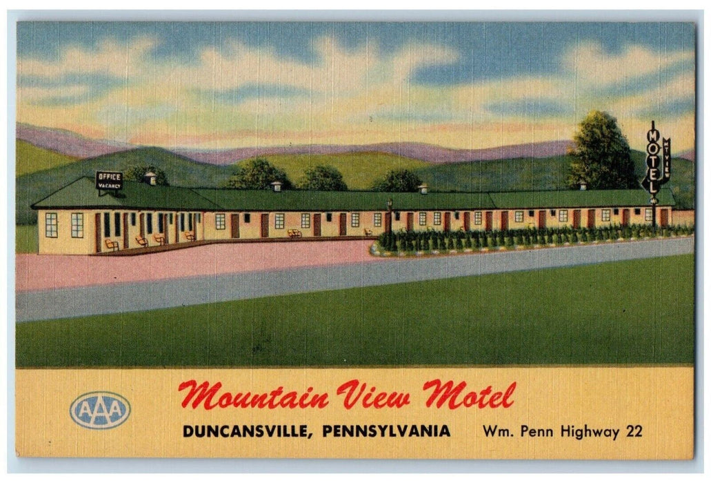View Of Mountain View Motel Duncansville Pennsylvania PA Vintage Postcard