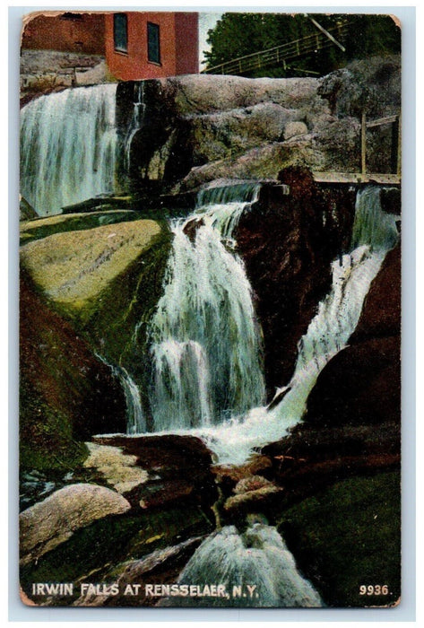 1908 Irwin Water Falls Rensselaer Rocks Nature Scene New York Troy NY Postcard