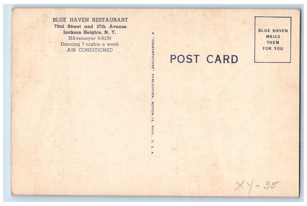 Blue Haven Restaurant And Cocktail Lounge Jackson Heights NY Dual View Postcard