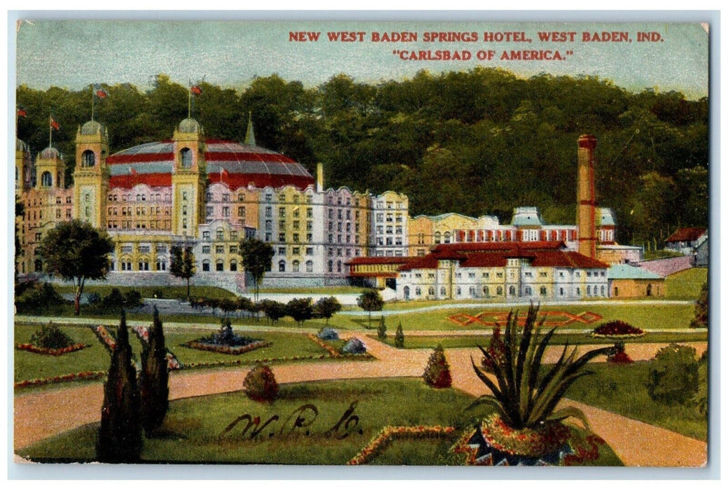 1911 New West Baden Springs Hotel Carlsbad Of America Indiana IN Postcard