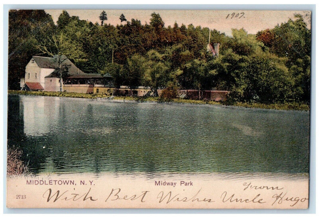 1907 Midway Park Trees Lake Nature Scene Middletown New York NY Antique Postcard