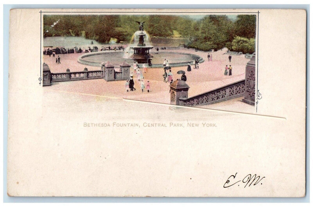 c1905 View Of Bethesda Water Fountain Central Park New York NY Antique Postcard