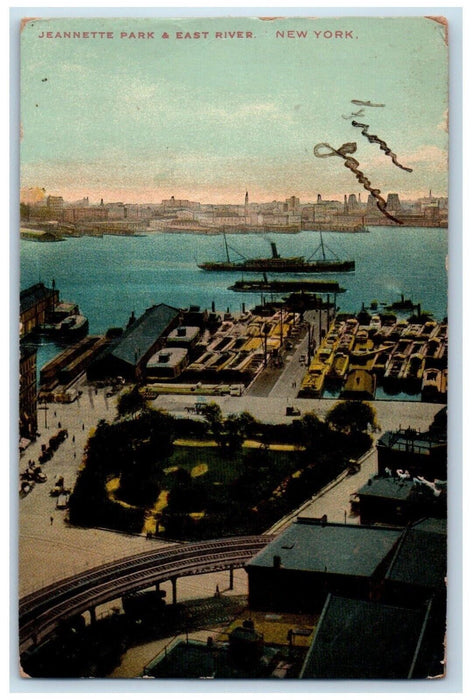 1910 Bird's Eye View Of Jeannette Park & East River New York NY Antique Postcard