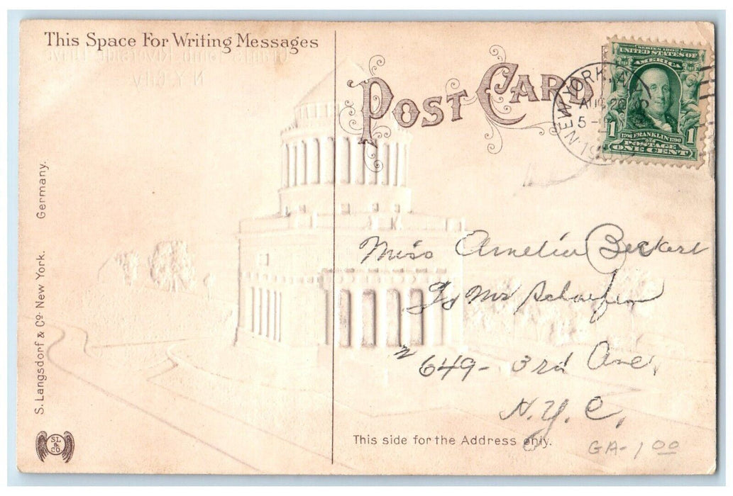 1907 Grant's Tomb Riverside Drive New York City NY Embossed Airbrushed Postcard