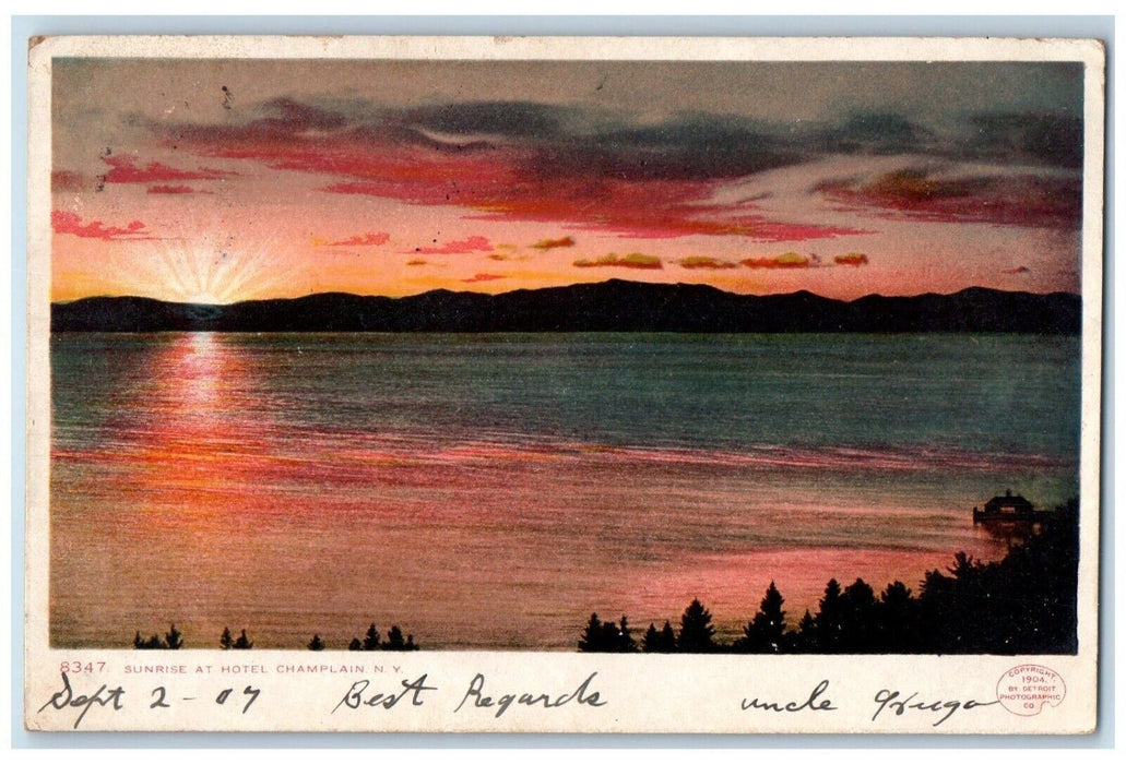 1907 Sunrise Beach Nature Scene Hotel Champlain Plattsburg New York NY Postcard