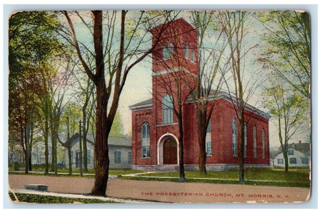 1919 View Of The Presbyterian Church Mt. Morris New York NY Antique Postcard