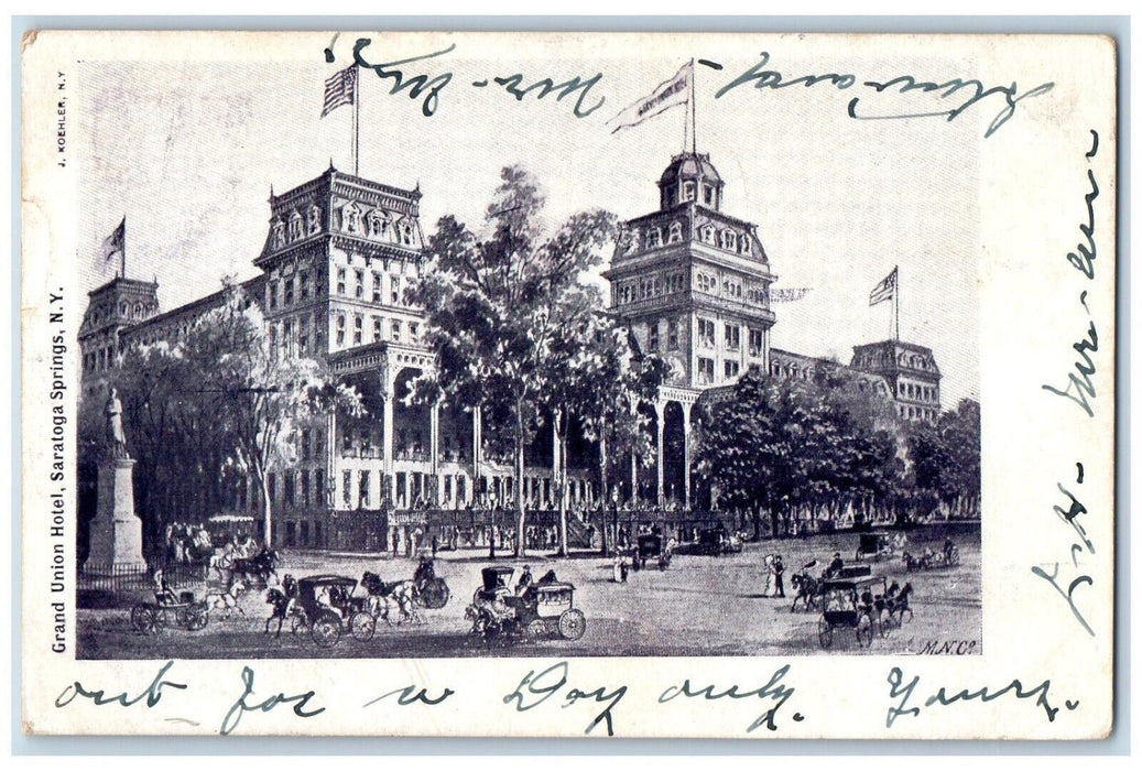 1903 Grand Union Hotel Horse Carriage View Saratoga Springs New York NY Postcard