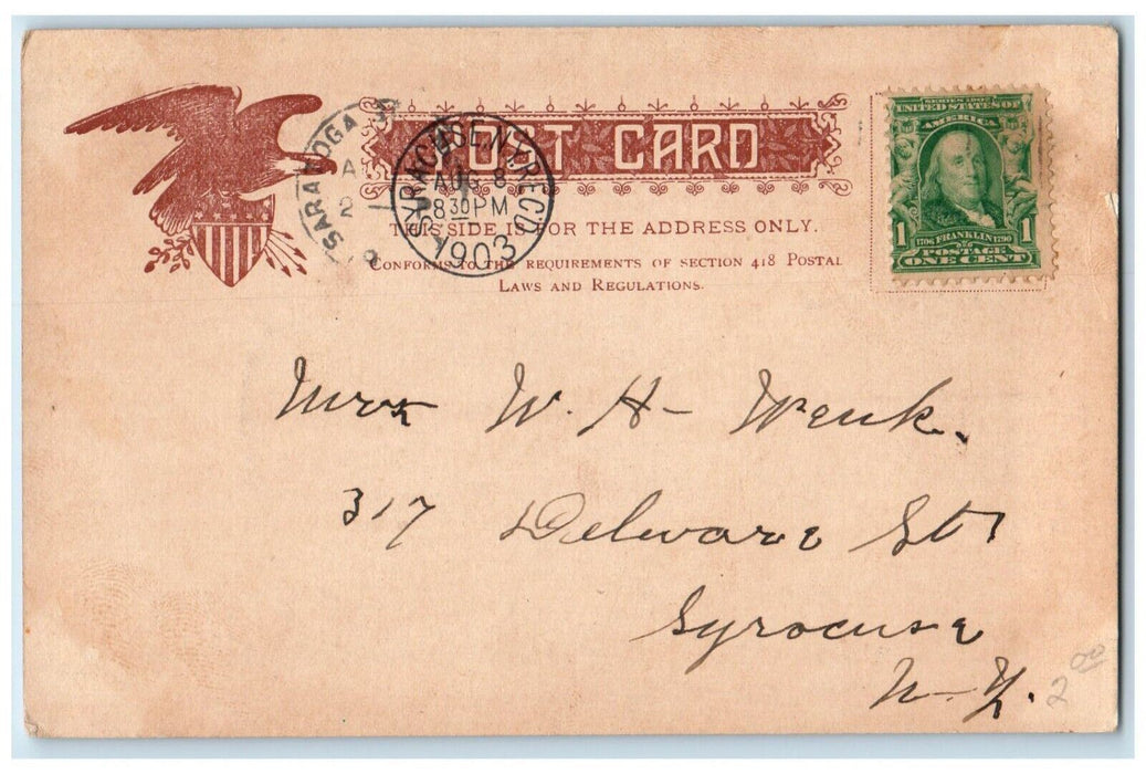 1903 Grand Union Hotel Horse Carriage View Saratoga Springs New York NY Postcard