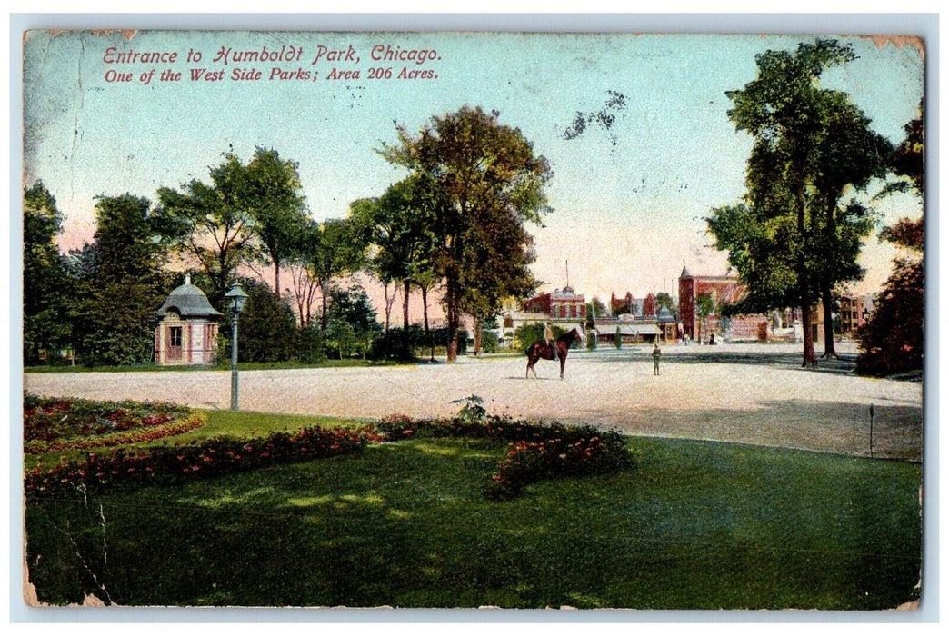 1909 View Of Entrance To Humboldt Park Horse Scene Chicago Illinois IL Postcard