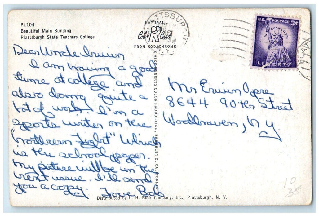 Beautiful Main Building Plattsburg State Teacher College New York NY Postcard