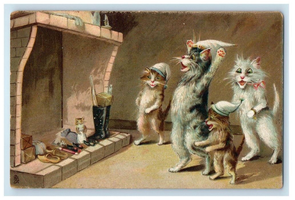 c1910's Boulanger Cats Party Hat Dutch Sandals Tuck's Posted Antique Postcard
