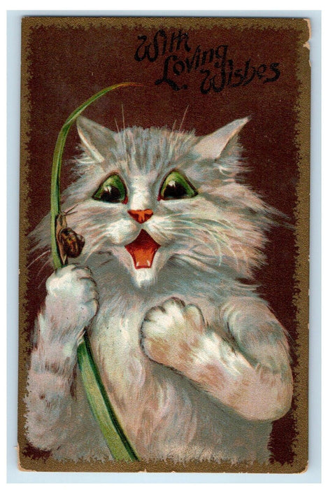 1911 Boulanger Cat Snail Slug Portrait Loving Wishes Maurice Artist Postcard