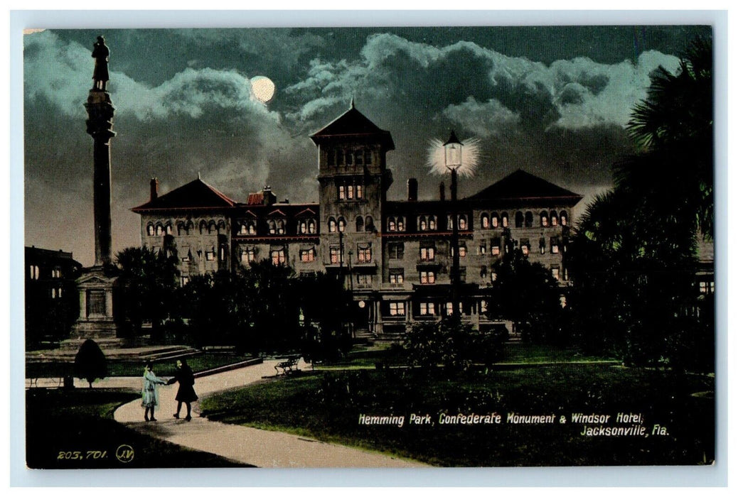 c1910 Confederate Monument Windsor Hotel Hemming Park Jacksonville FL Postcard