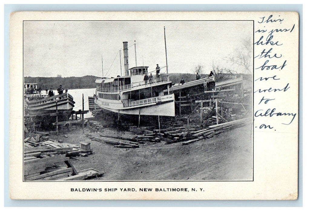 1912 Baldwin's Ship Yard Dry Dock New Baltimore New York NY Antique Postcard