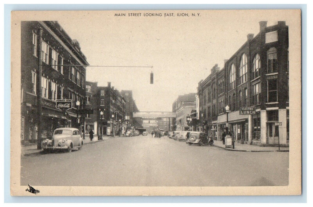 c1940's Main Street East Ilion New York NY Coca Cola Lunch Restaurant Postcard
