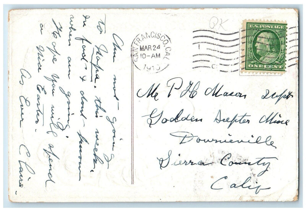 1910 Easter Greetings Pretty Girl Eggs San Francisco California CA Postcard