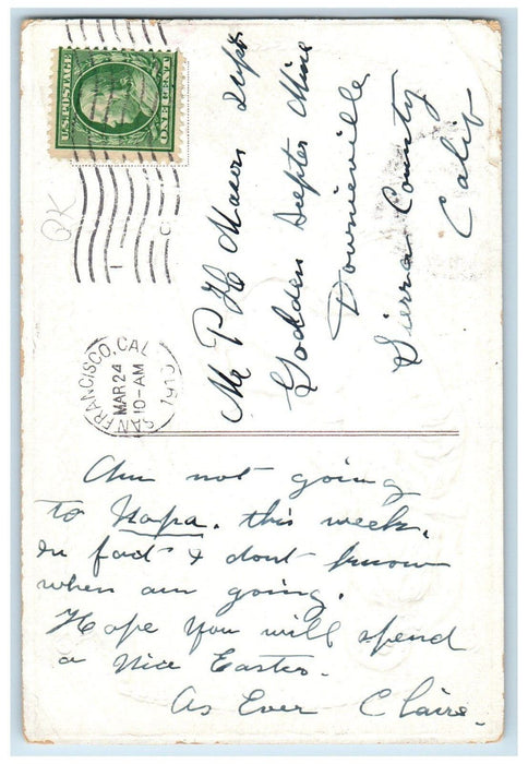1910 Easter Greetings Pretty Girl Eggs San Francisco California CA Postcard