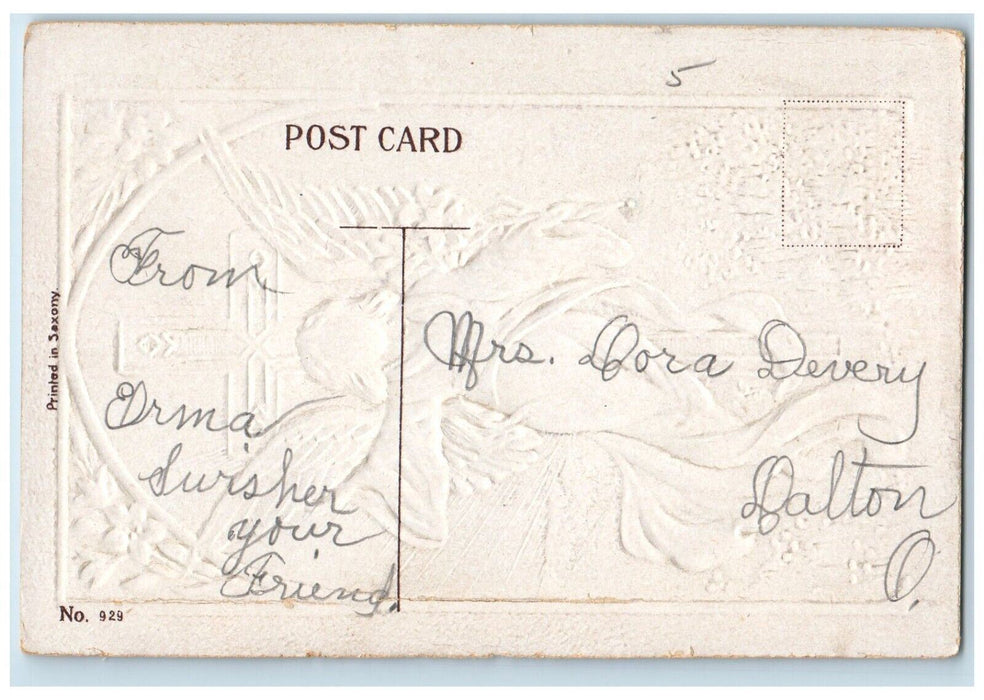 c1910's Easter Cross Angels Lilies Flowers Embossed Posted Antique Postcard