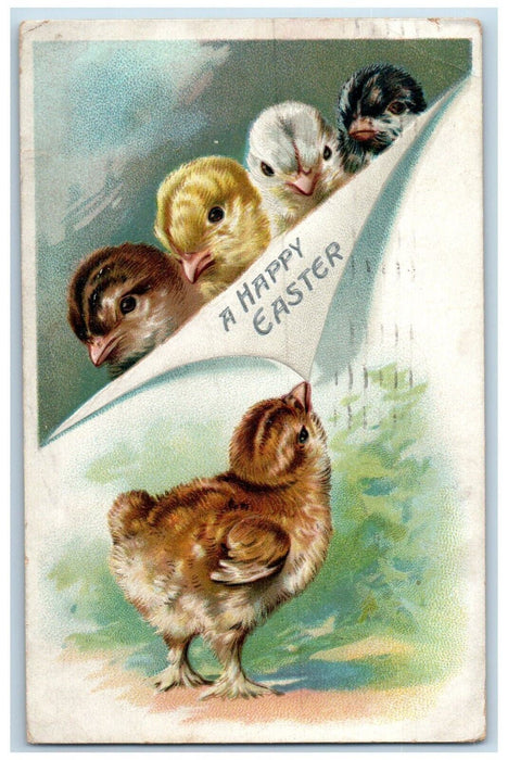 1909 Happy Easter Chicks Embossed St. Louis Missouri MO Tuck's Antique Postcard