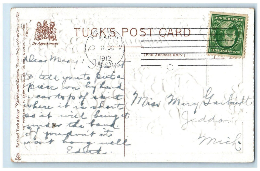 1912 Easter Chicks And Pansies Flowers Basket Tuck's Embossed Antique Postcard