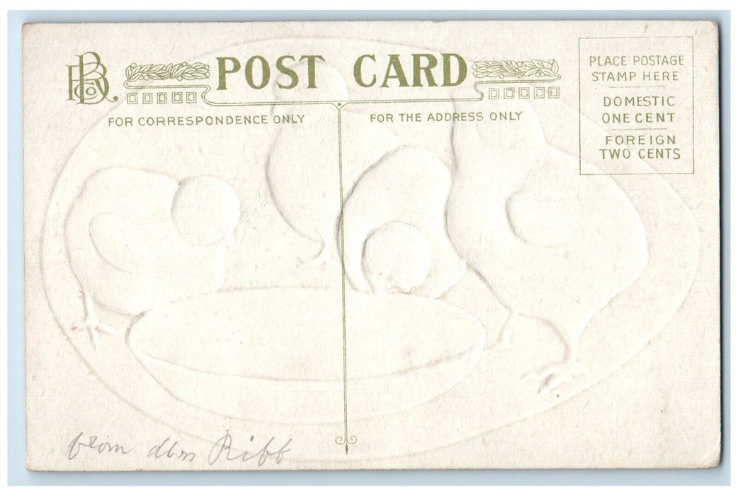 c1910's Easter Chicks Drinking Water Bowl Winsch Back Embossed Antique Postcard