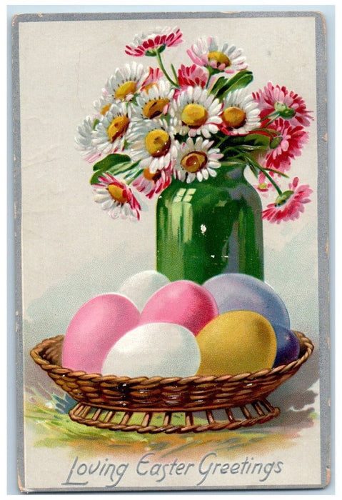 1910 Easter Greetings Eggs Daisy Flowers In Vase Embossed Tuck's Posted Postcard