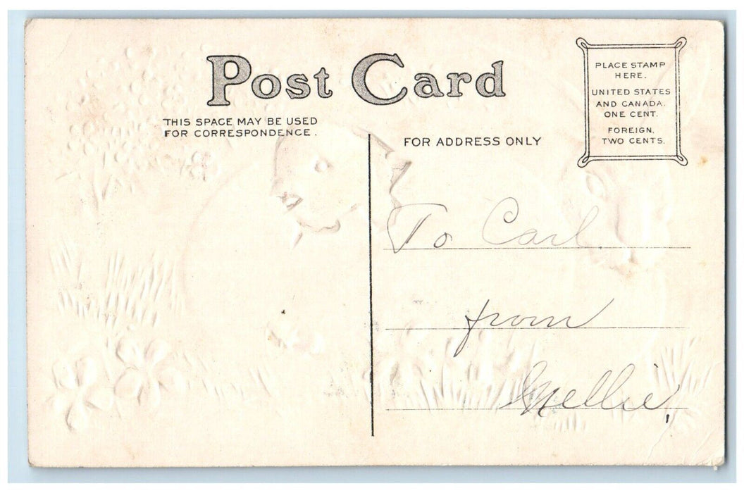 c1910's Easter Rabbit Hatched Egg Chick Pansies Flowers Embossed Posted Postcard