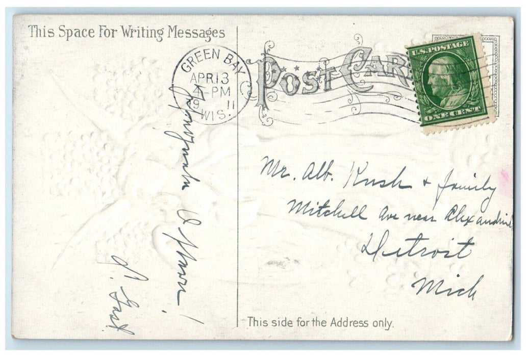 1911 Easter Greeting Holy Cross Angels Pansies Flowers Embossed Posted Postcard